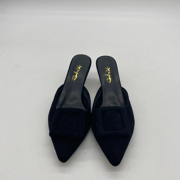 XYD black suede pointy toe kitten low heels slippers mules pumps shoes
